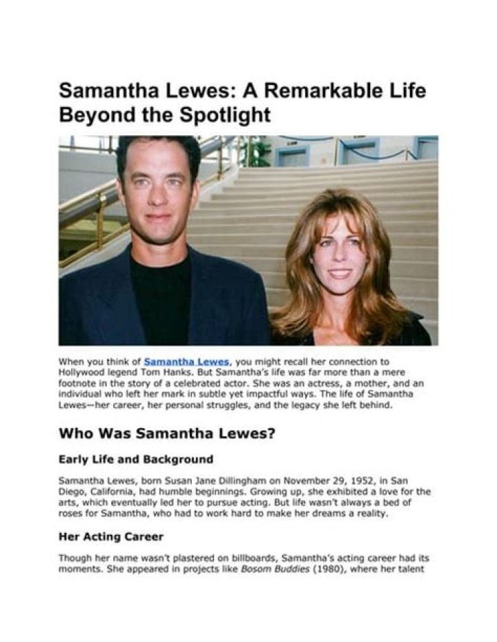 The Tragic Loss: Samantha Lewes Passes Away